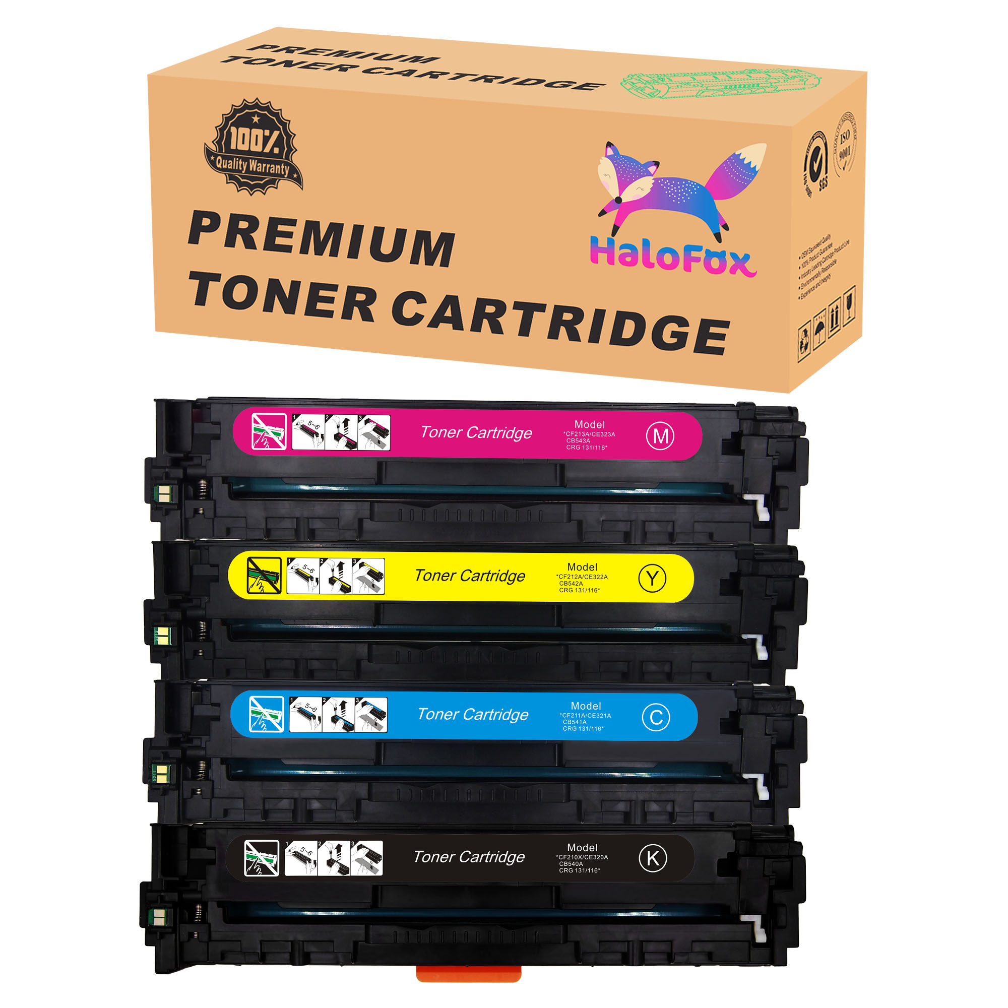 HaloFox Toner Replacements For HP 131X CF210A/X 128A/CE320A 125A/CB540A Printers(1B+CMY,4 Packs)