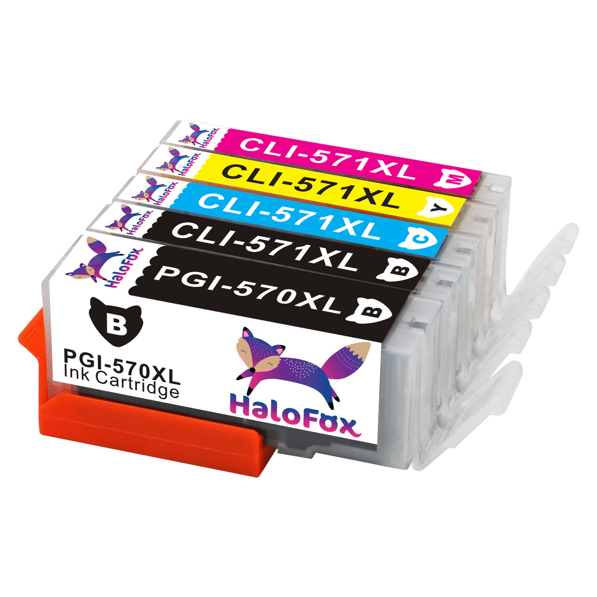 EU---HaloFox Set Of 5-Pack Replacement 570XL 571XL For Canon PGI-570XL CLI-571XL Ink Cartridges 570 571 XL Compatible For Canon PIXMA MG5700 MG5750 MG5751 MG5752 MG5753 MG6800 MG6850 MG6851 MG6852 MG6853 Printer