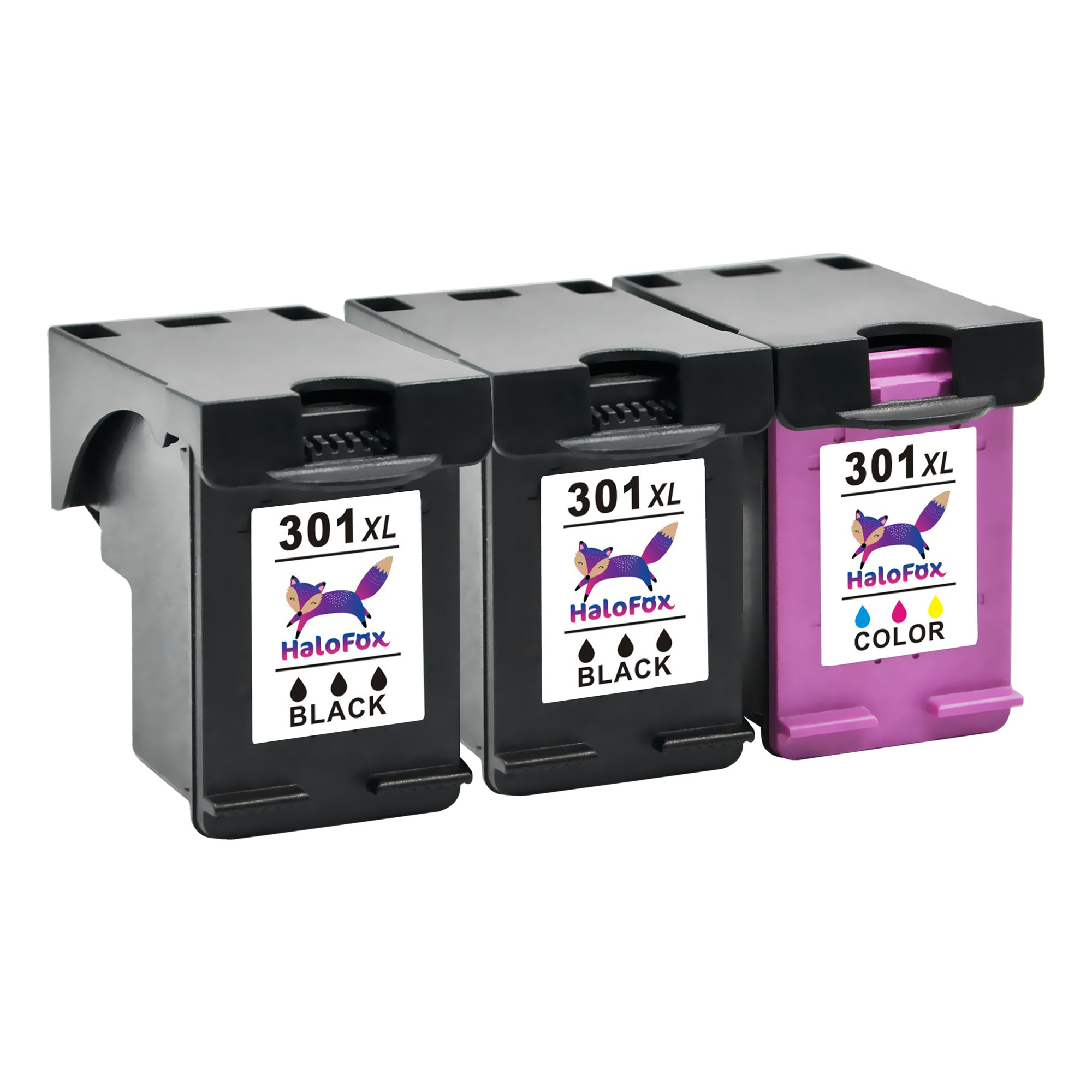 EU---HaloFox 3 Pack Replacement 301XL Inkjet For HP 301 XL Ink Cartridges Compatible for HP Deskjet 2540 2542 2544 1015a 1510 3050A Envy 4500 4502 4504 4505 4507 5530 5532 Printer