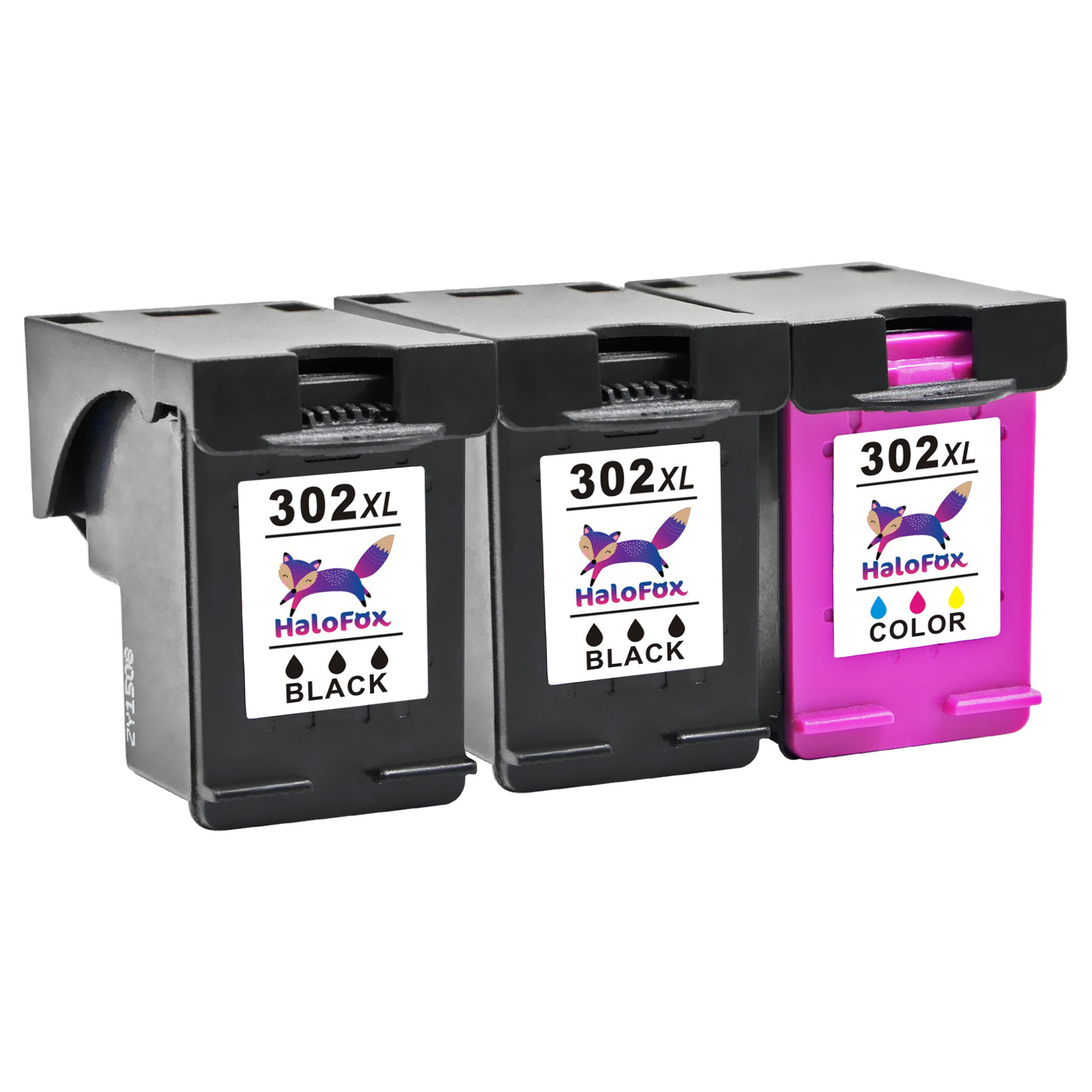 EU---HaloFox Set of 3 Pack ( 2 Black + 1 Colour ) High Yield Replacement For HP 302 XL Ink Cartridges 302XL Inkjet Compatible For HP Deskjet 2540 2542 2544 1015a 1510 3050A Envy 4500 4520 4524 4527 Deskjet 2130 2134 3630 Officejet 3830 3831 4650 Printer