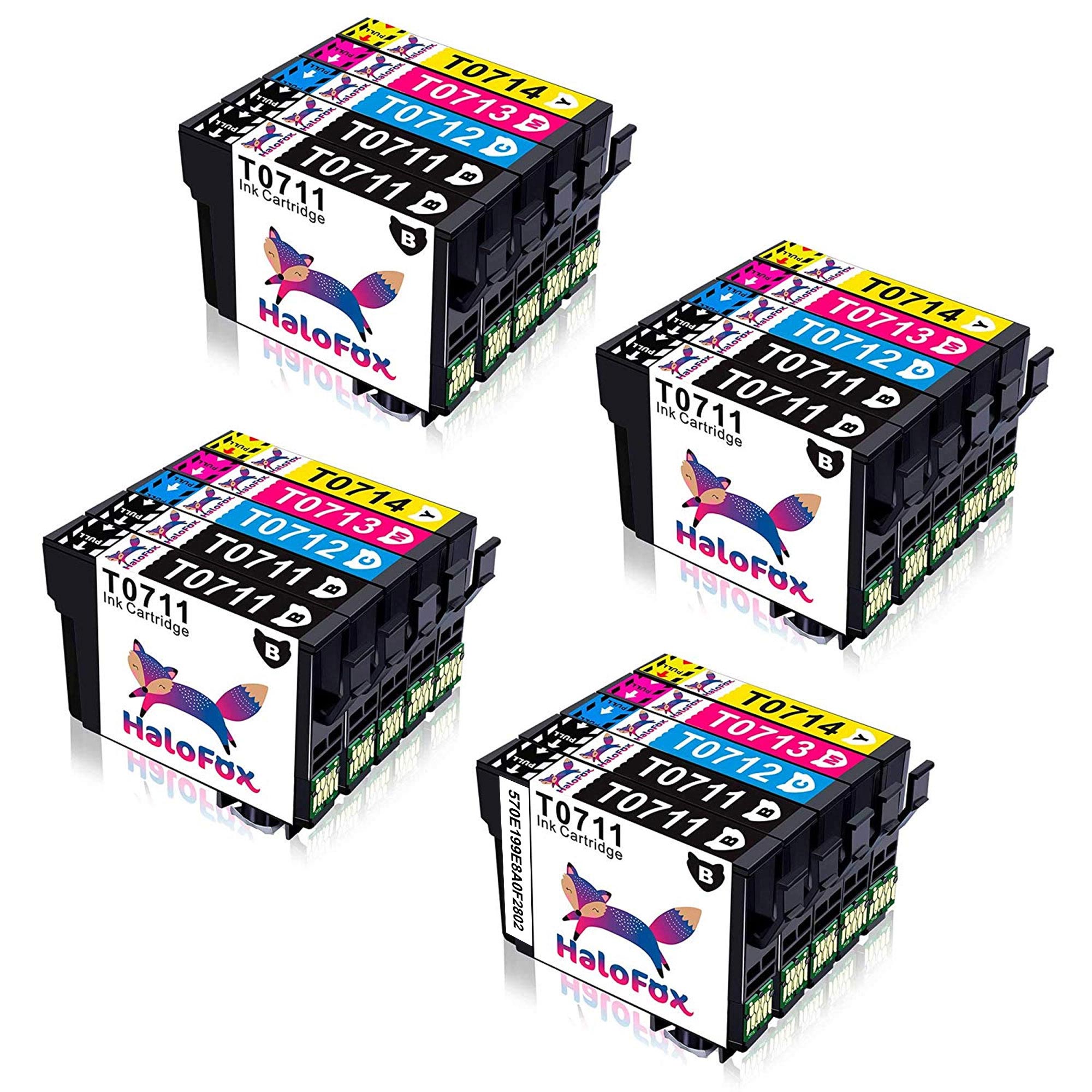 HaloFox 20 Ink Cartridges T0715 Compatible For Epson D78 D92 D120 SX115 SX200 SX205 SX209 SX210 SX215 SX218 SX400 SX405 SX515W SX510W DX4000 DX4050 DX4400 DX4450 DX6050 DX7000F DX7400 DX8400 SX405WiFi BX600FW Printer (T0711 T0712 T0713 T0714)